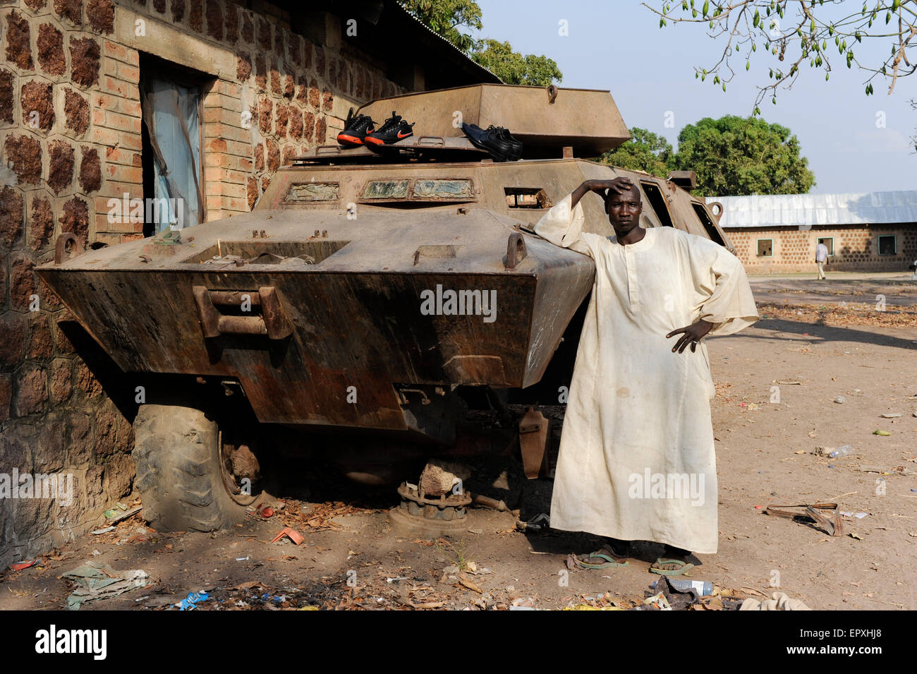 SOUTH SUDAN, Lakes State, town Rumbek, abandoned wreck of armoured personnel wagon Cadillac Gage V-150 Commando, Made in USA, from second sudanese civil war between south sudanese peoples liberation army SPLA and Sudanese Armed Forces SAF at former SAF barracks Stock Photo