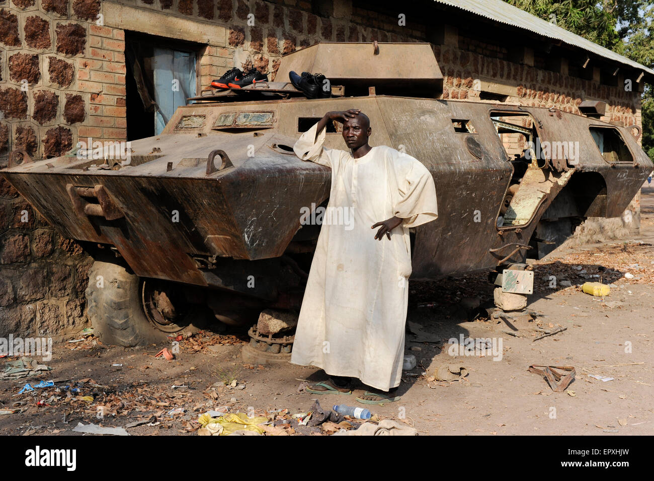 SOUTH SUDAN, Lakes State, town Rumbek, abandoned wreck of armoured personnel wagon Cadillac Gage V-150 Commando, Made in USA, from second sudanese civil war between south sudanese peoples liberation army SPLA and Sudanese Armed Forces SAF at former SAF barracks Stock Photo