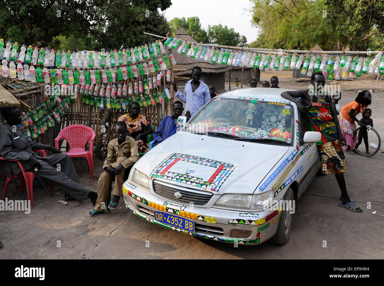South Sudan, Rumbek, bar with plastic PET bottles decoration Stock Photo Alamy