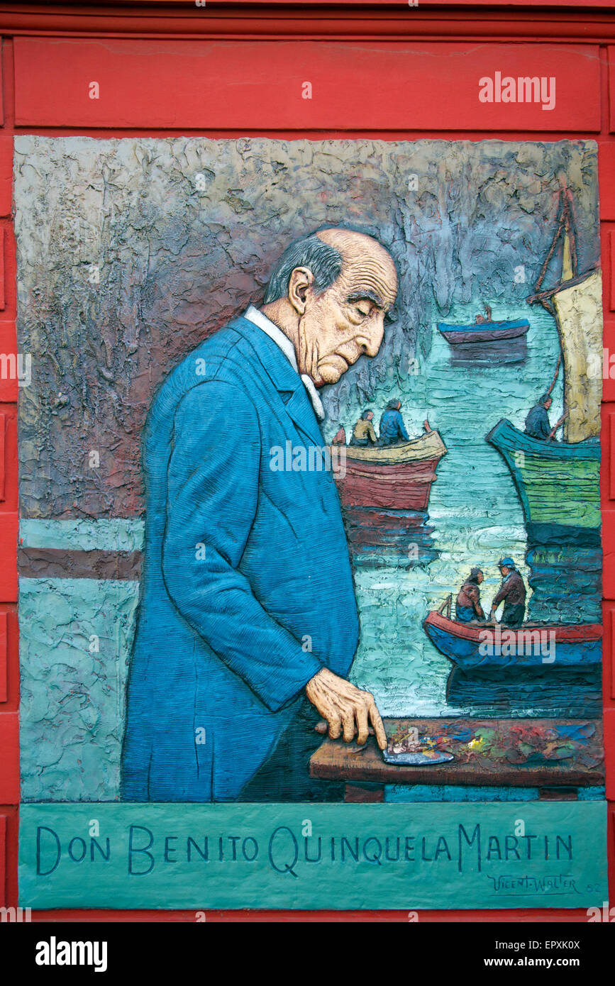 Mural of Benito Quinquela Martín painter and native of La Boca Buenos Aires Argentina Stock Photo