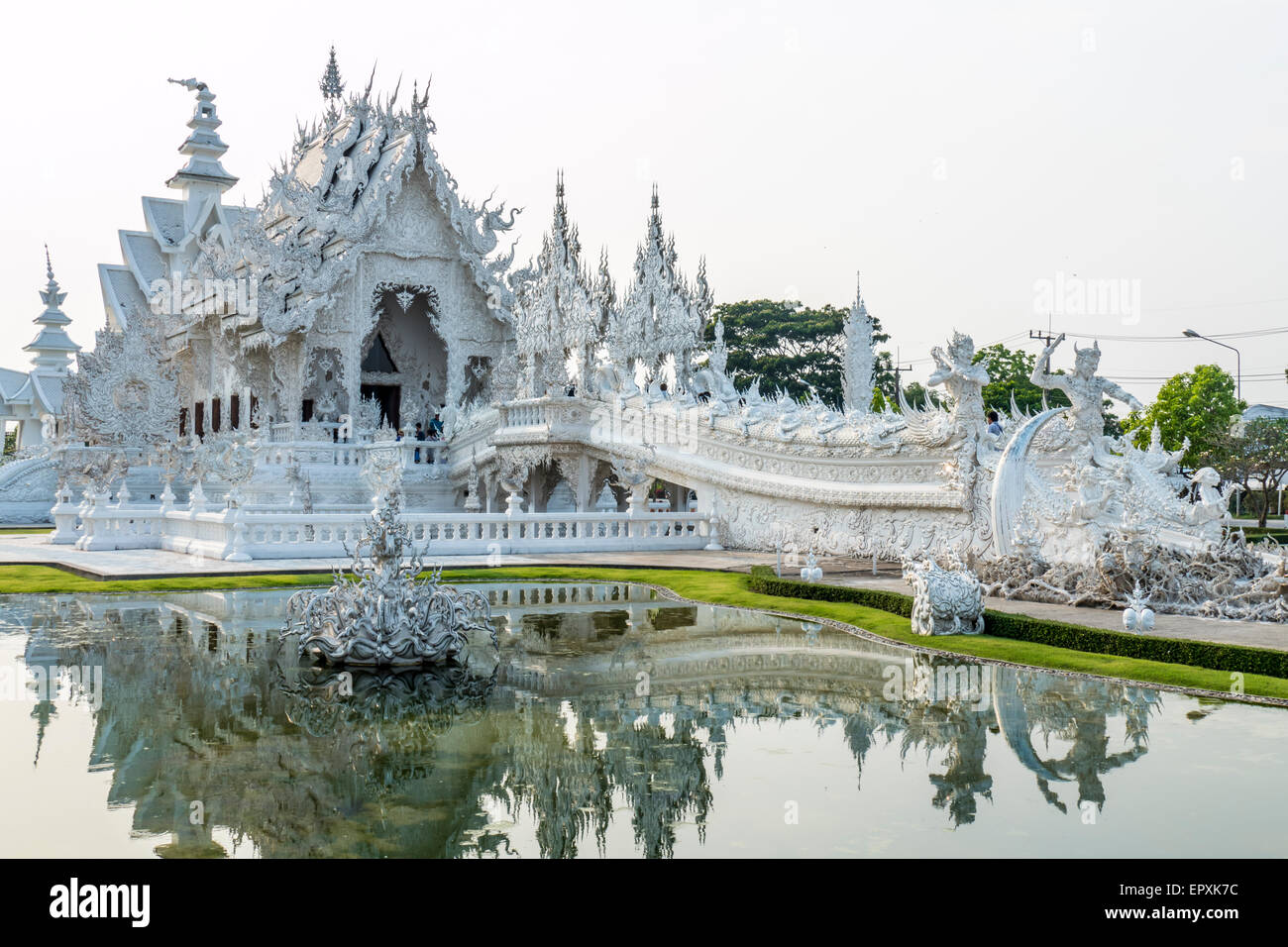 White temple, Wat Rong Khun by Chalermchai Kositpipat, Chiang Rai, Northern Thailand, Thailand, Asia Stock Photo