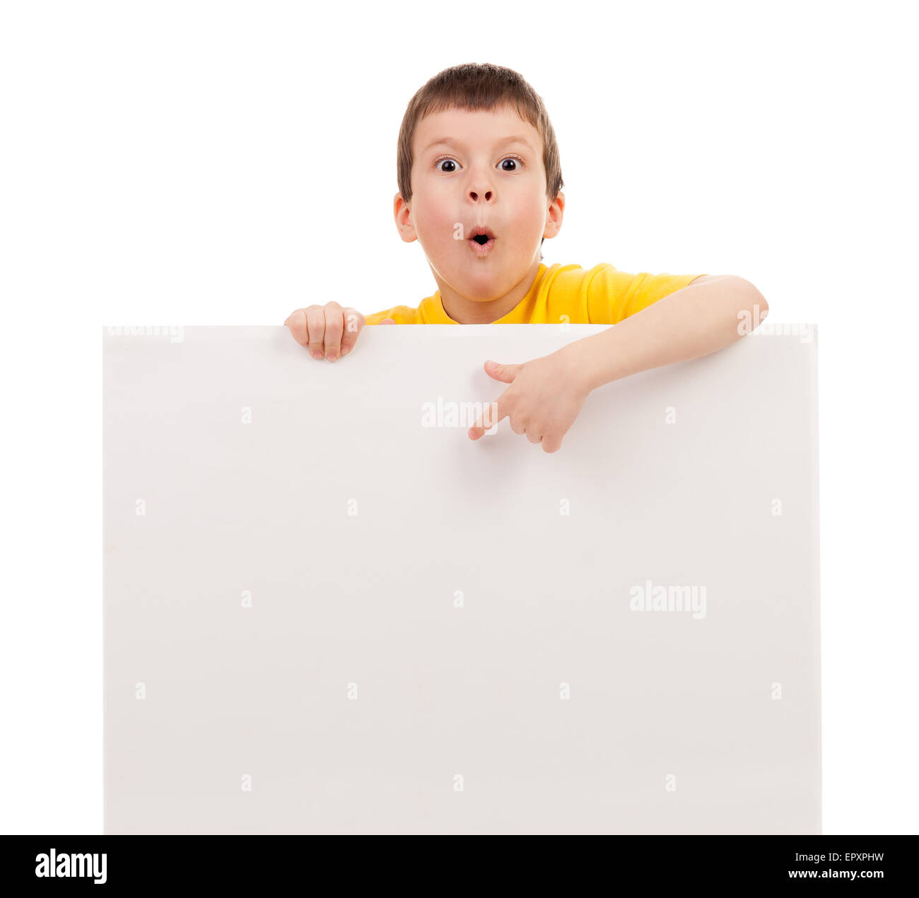 boy with blank paper sheet isolated Stock Photo - Alamy