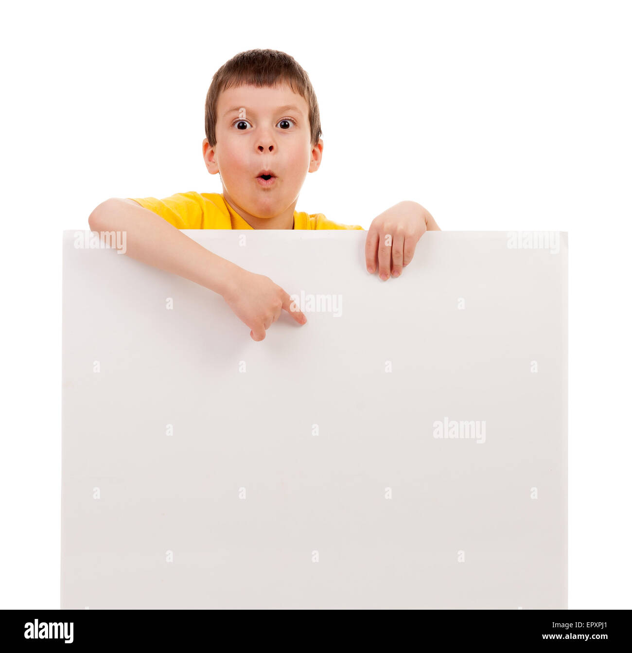 boy with blank paper sheet isolated Stock Photo - Alamy