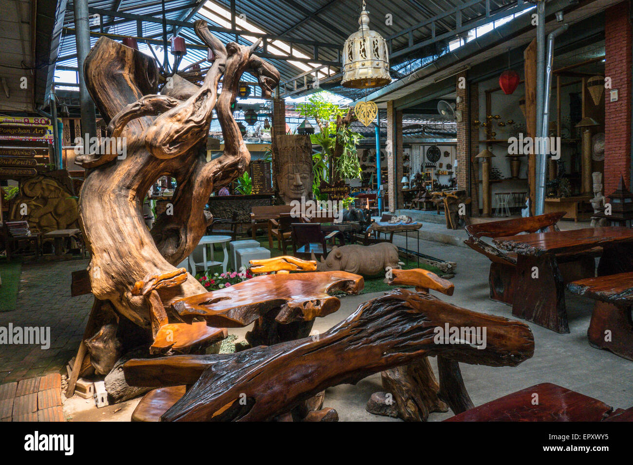 Shop with rustic wooden furniture in Chiang Mai, Thailand, Asia Stock Photo Alamy