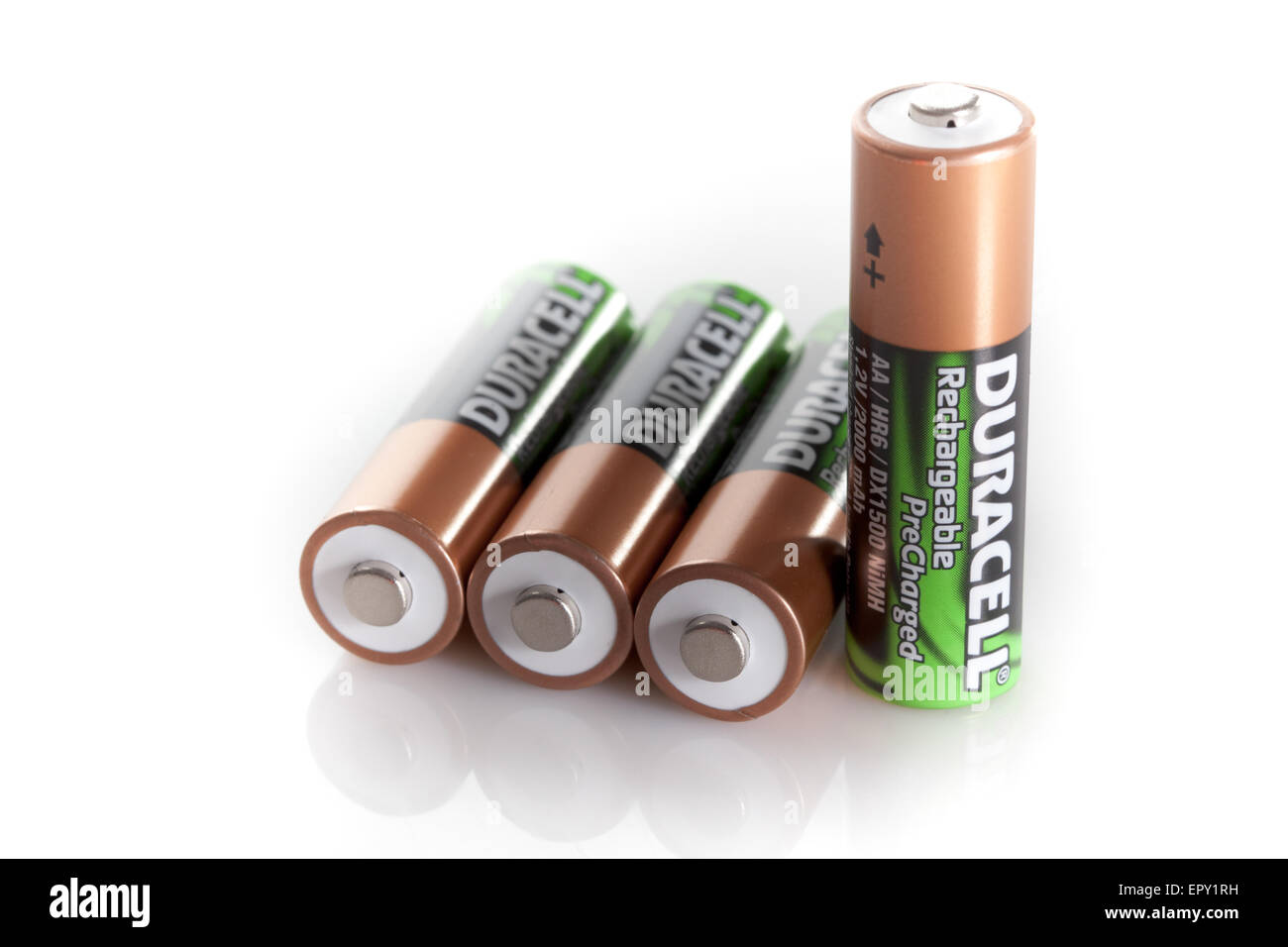 Duracell rechargeable battery  isolated on a white background Stock Photo