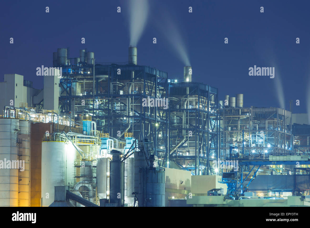 Power plant smoke at night Stock Photo - Alamy