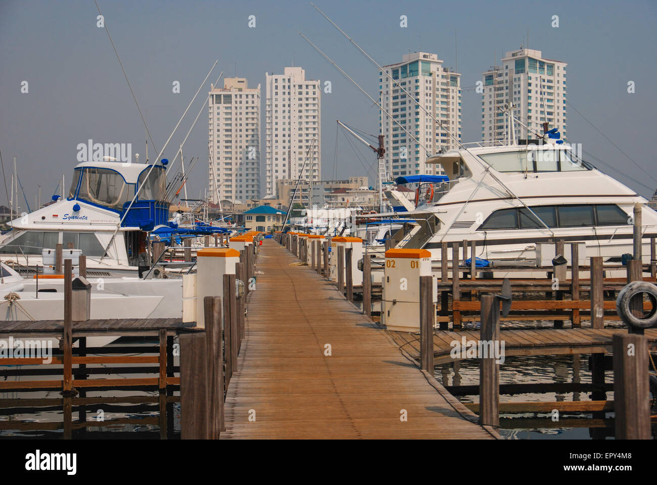 Pier of luxury residential complex of Pantai Mutiara, North Jakarta. Stock Photo