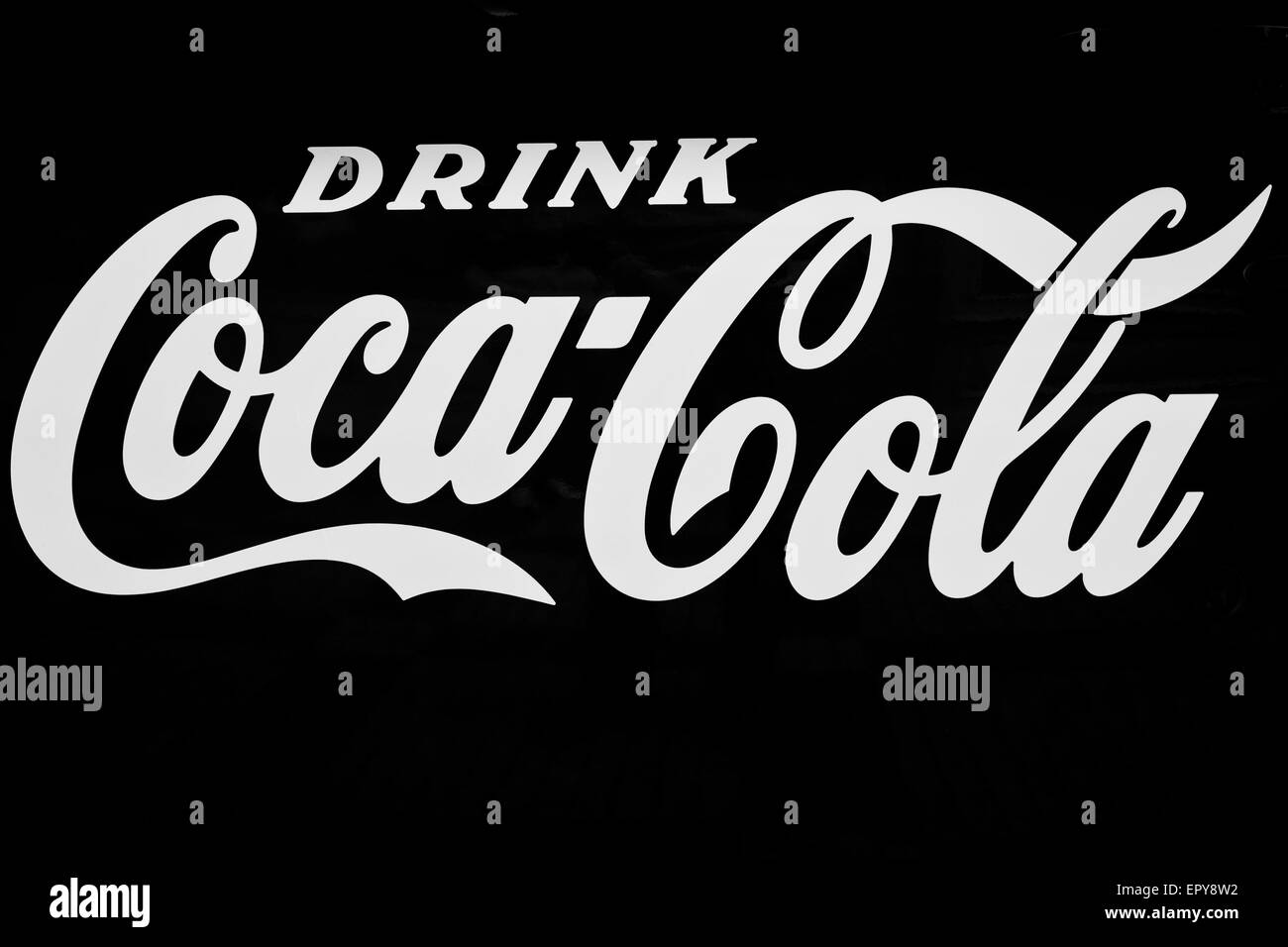 coca cola logo white on black Stock Photo