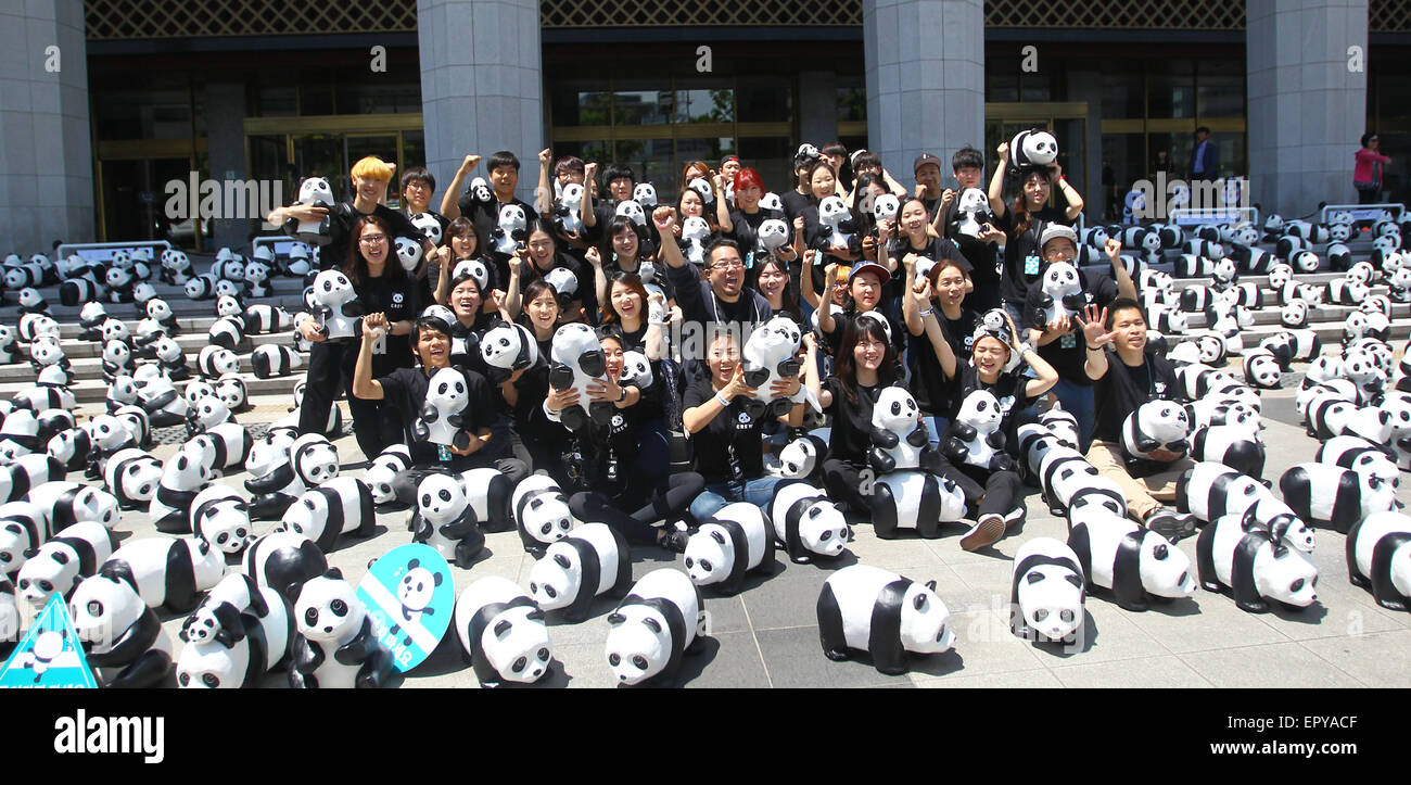 Seoul, South Korea. 23rd May, 2015. Staff members pose with panda ...