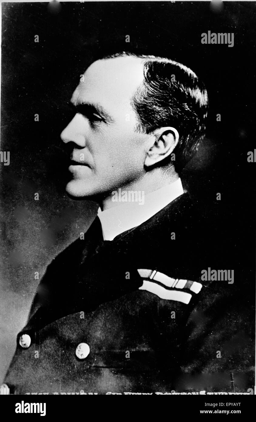 portrait of admiral Sturdee, the British naval commander, during the Battle of the Falklands naval engagement near The Falkland Islands in 1914 (British Overseas Territory). Stock Photo