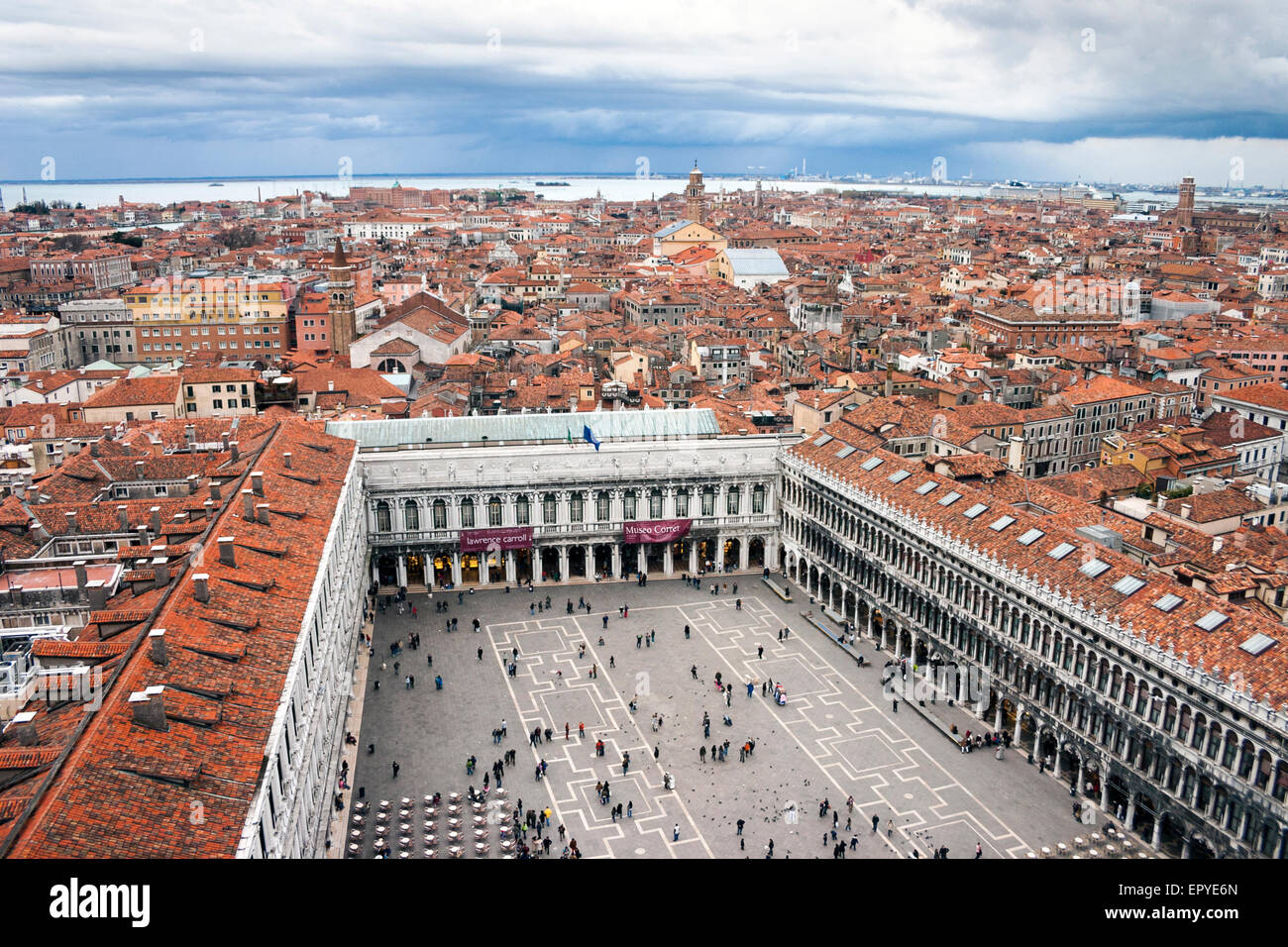 Aerial view over Venice and Piazza San Marco, Italy Stock Photo