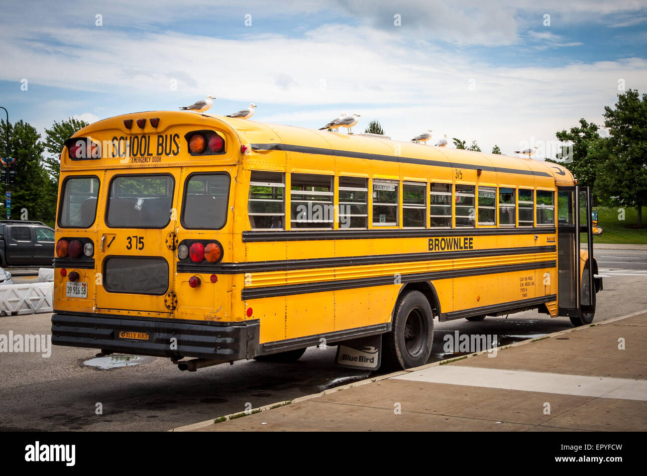 School bus at Chicago Stock Photo