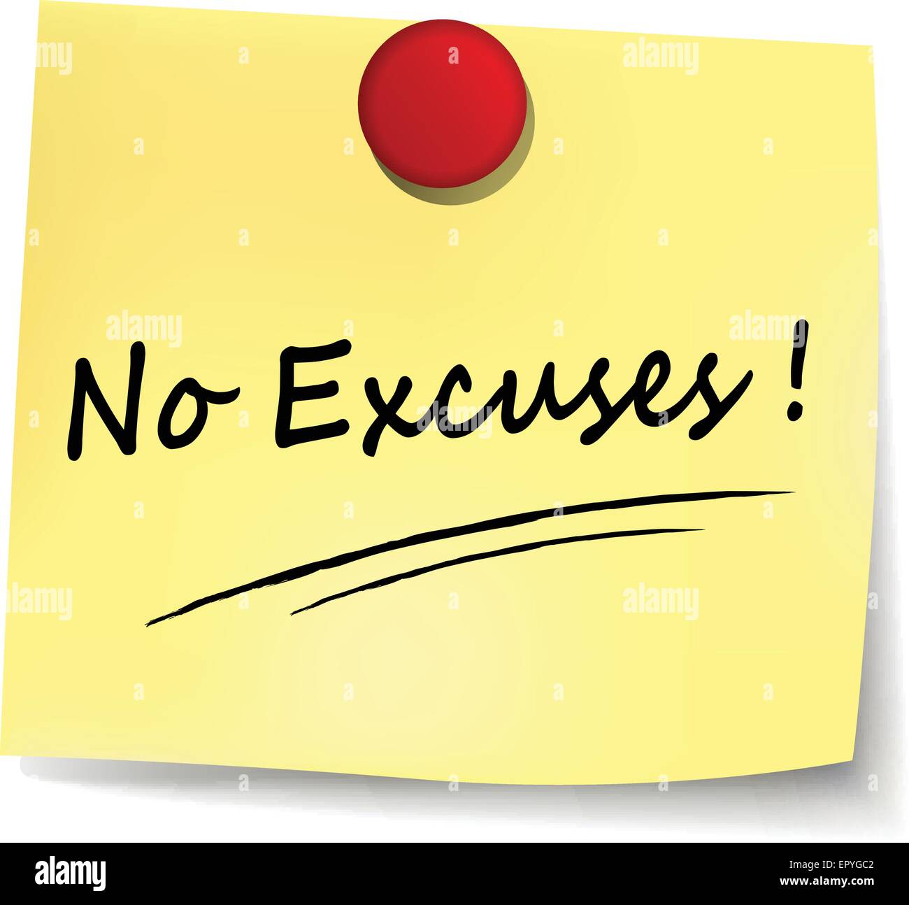 illustration of no excuses yellow note concept sign Stock Vector Image