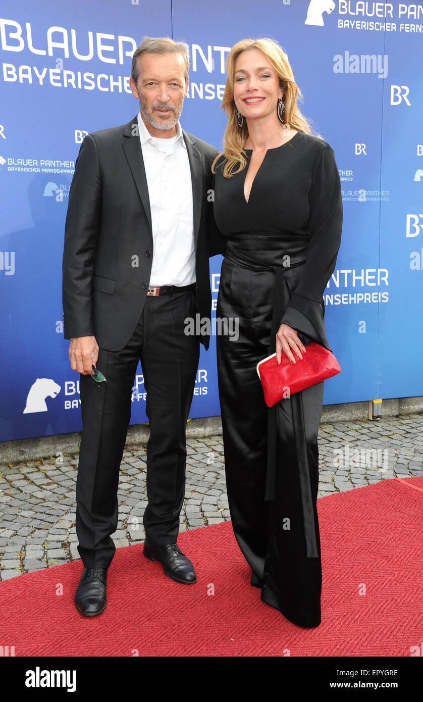 Munich, Germany. 22nd May, 2015. Actor Michael Roll and actress Aglaia  Szyszkowitz arrive to the 27th Bavarian TV Awards (Bayerischer  Fernsehpreis) ceremony at the Prinzregenten Theater in Munich, Germany, 22  May 2015.