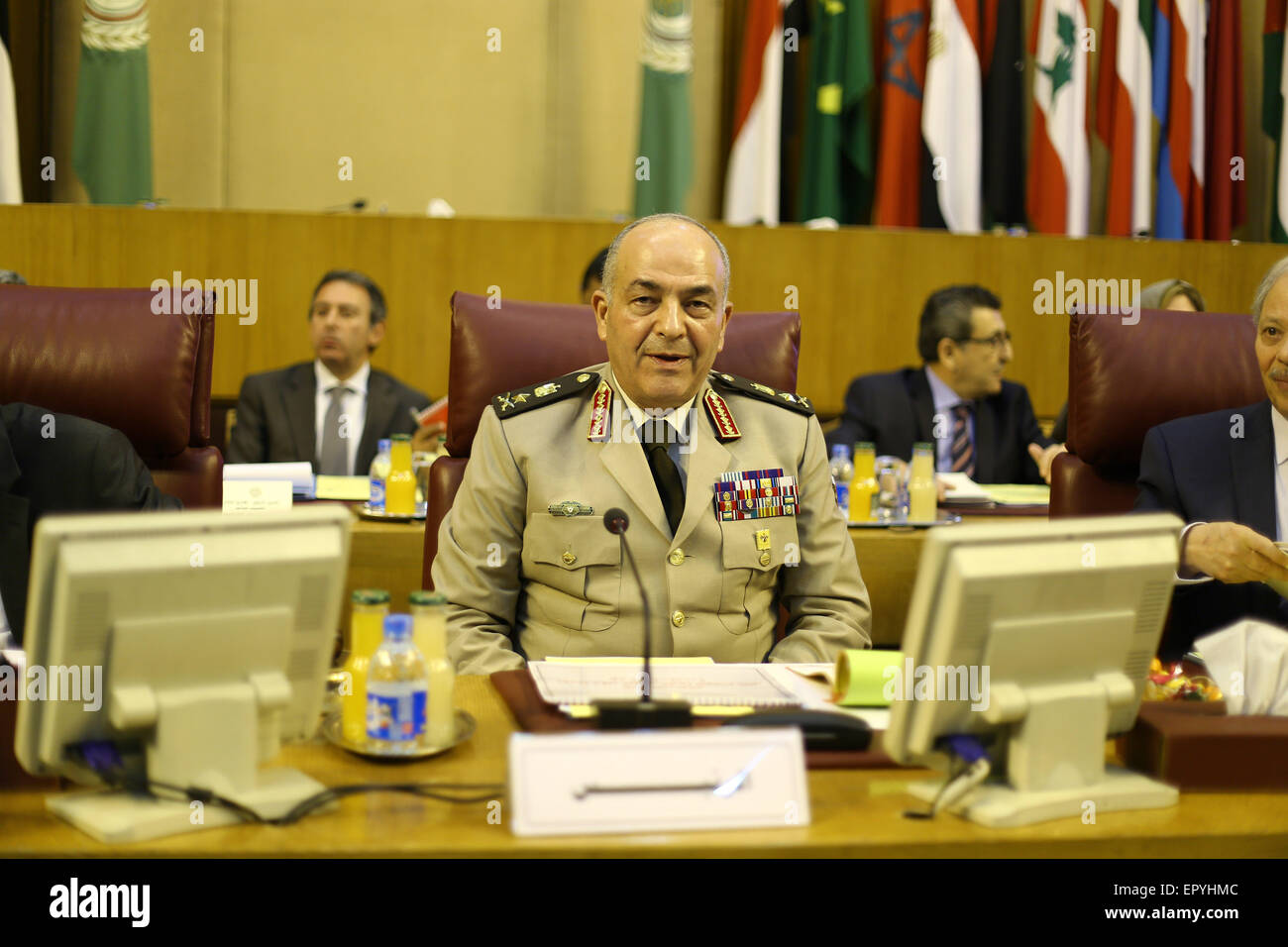 Cairo, Egypt. 23rd May, 2015. Mahmoud Hegazy, Egyptian Chief of Staff, attends the meeting of army chiefs from Arab nations at the headquarters of Arab League in Cairo, capital of Egypt, on May 23, 2015. Military chiefs from Arab countries held a meeting on Saturday for the formation of a joint Arab military force to combat terrorism and to protect security. Credit:  Ahmed Gomaa/Xinhua/Alamy Live News Stock Photo