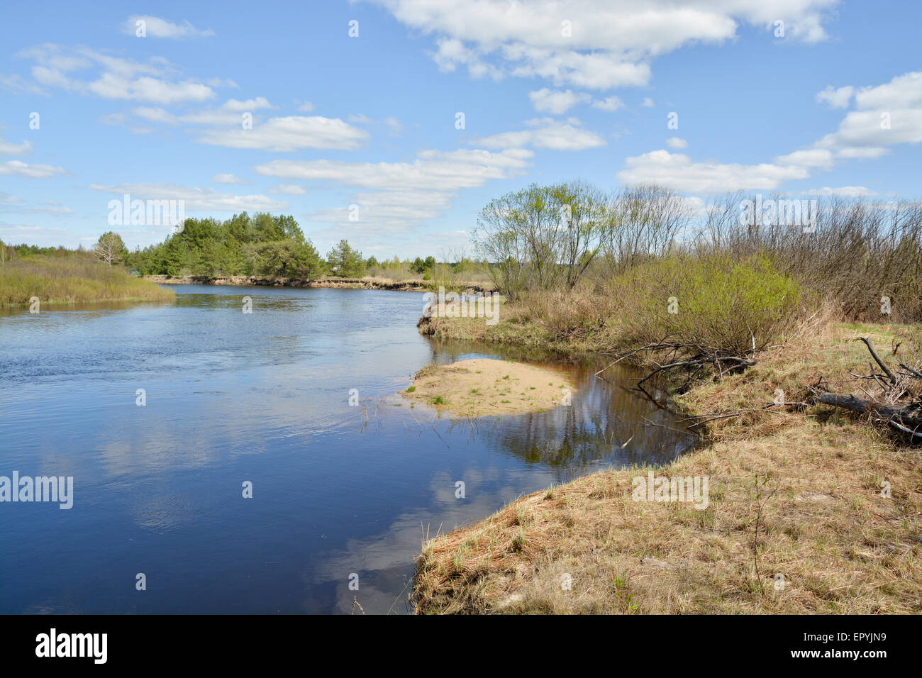 Spring landscape, river in the national Park 'Meschera', Ryazan oblast, Russia. Stock Photo