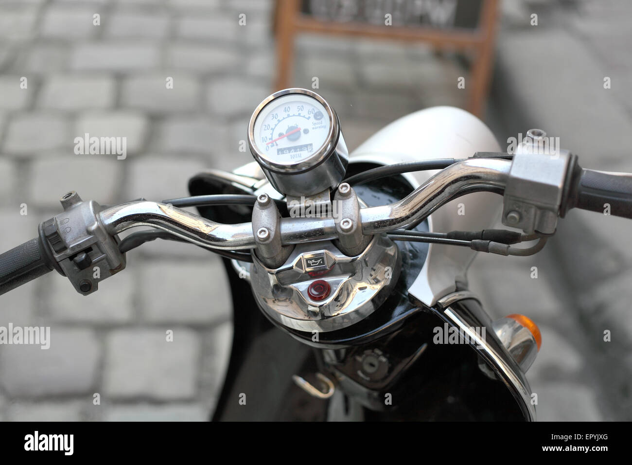 On a photo steering wheel motorcycle Stock Photo