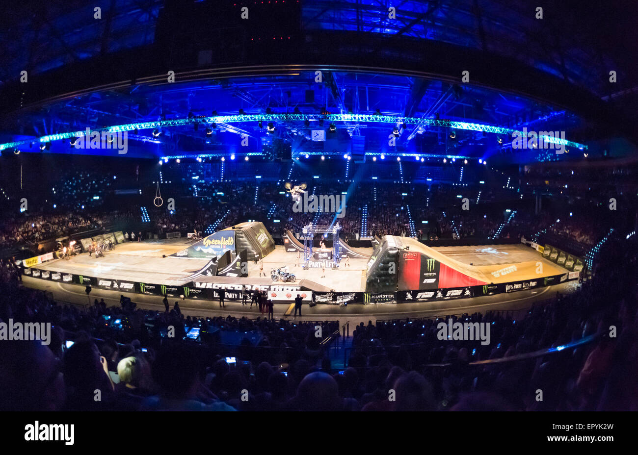 Zurich, Switzerland. 22nd May, 2015. Zurich Hallenstadion, packed with ramps and tracks for the 'Masters of Dirt' freestyle motocross show. Credit:  Erik Tham/Alamy Live News Stock Photo