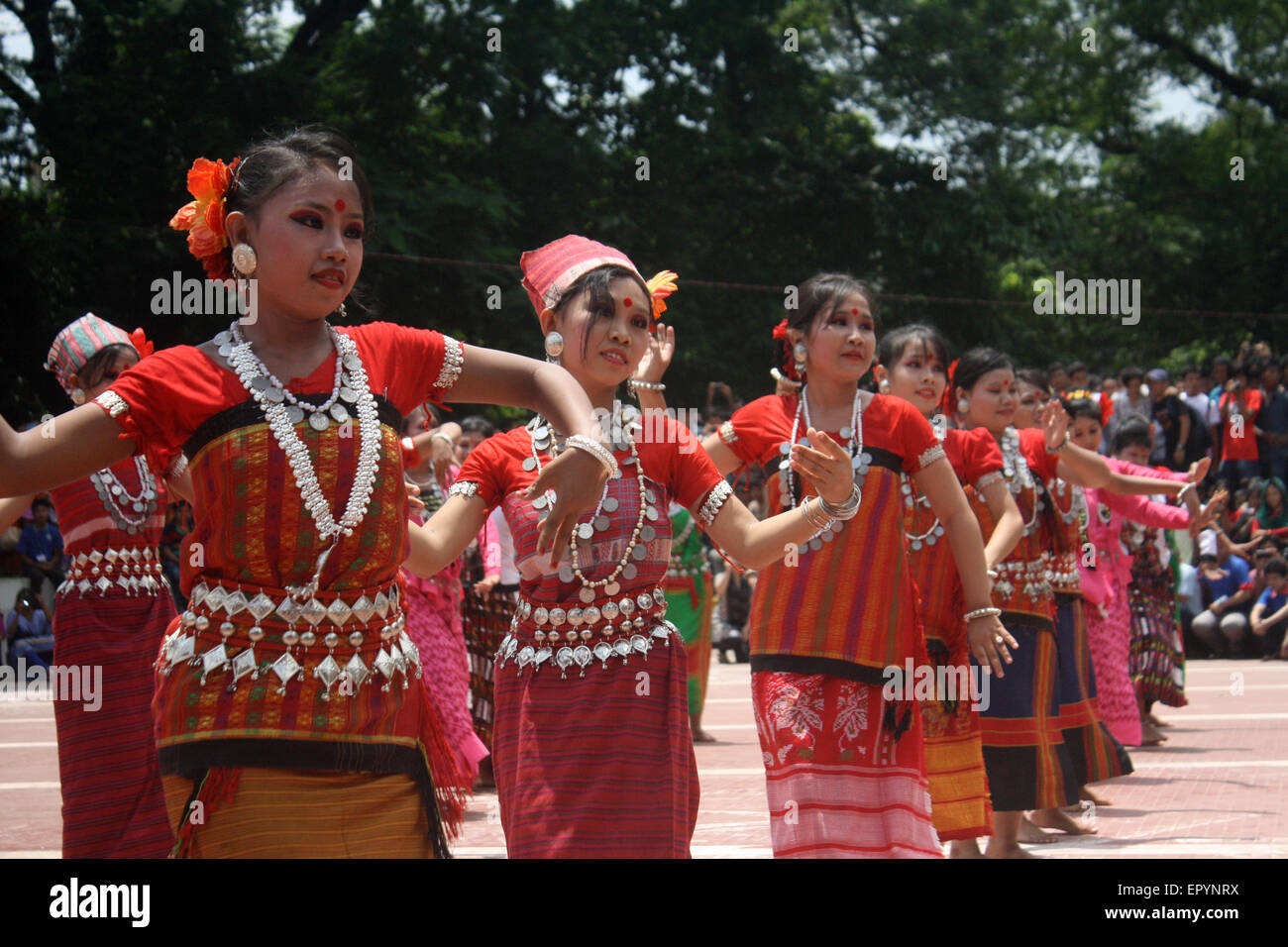 Bangladeshi indigenous girls perform a traditional dance to mark the ...