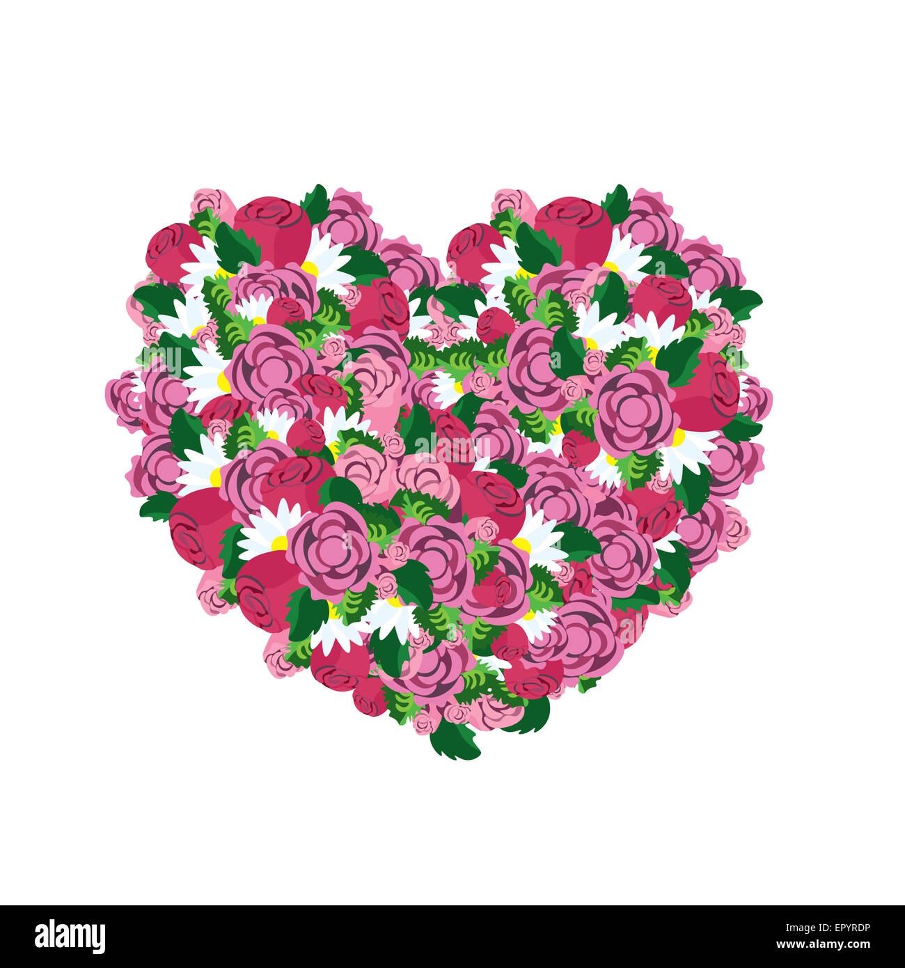 Heart made from colorful pink flowers, love concept, vector Stock Photo