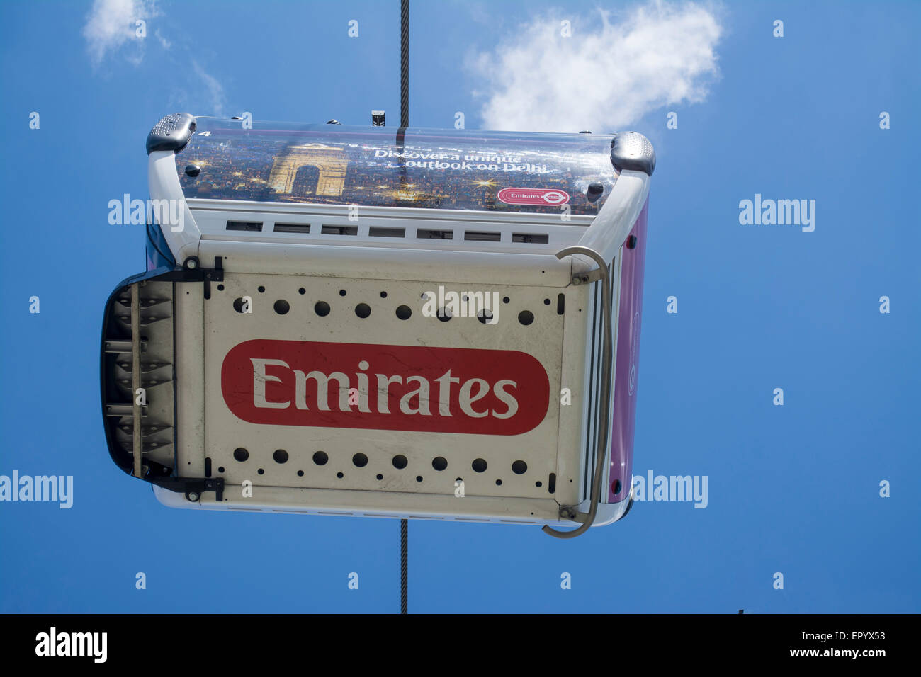 A Gondola, Emirates Air Line, a cable car link across the River Thames in London, built by Doppelmayr, England, UK Stock Photo