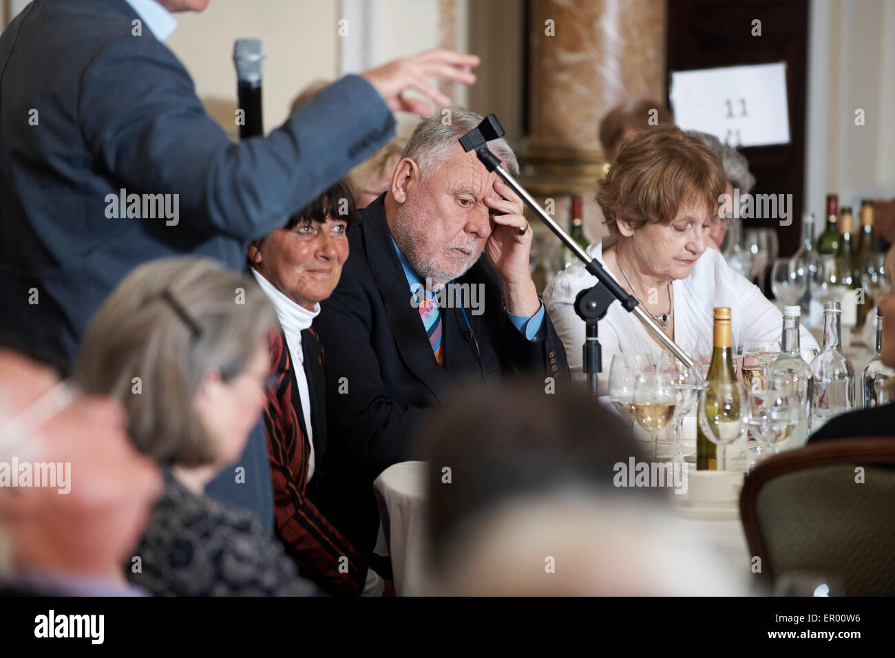 Andy McNab speaking at the Oldie Literary Lunch 19/05/15, with Terry Waite and Wendy Cope Stock Photo
