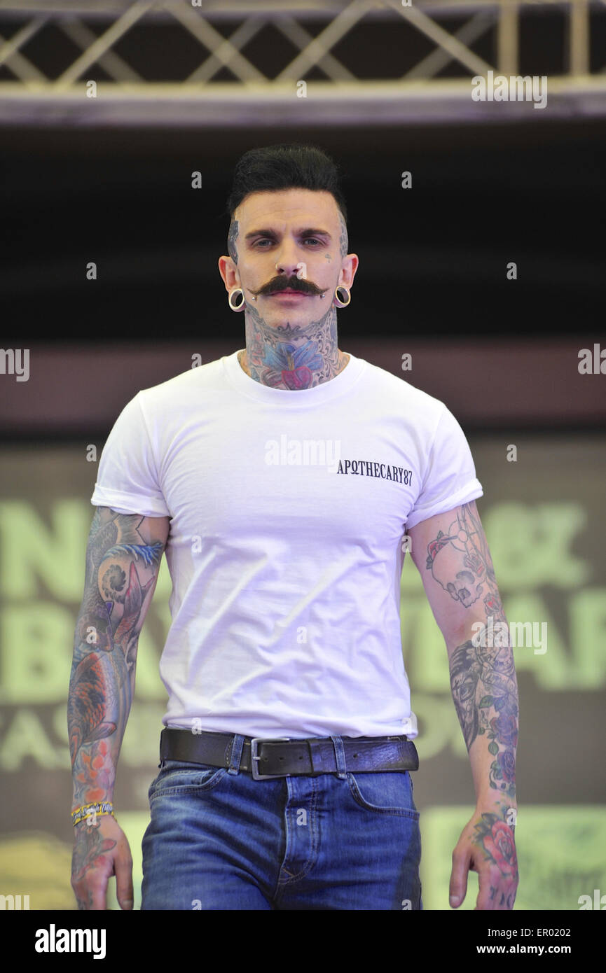 A catwalk model at The Great British Tattoo Show, a prestigious body art  convention being held at Alexandra Palace, London. The show had 249 tattoo  artists from all around the world and