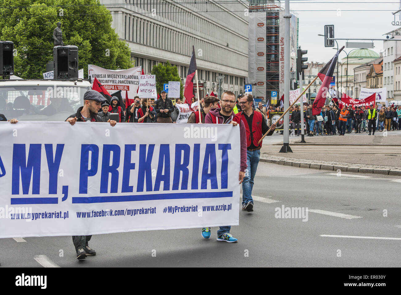 Warsaw, Mazovia, Poland. 23rd May, 2015. Banner, written ''We, precarious ones'', in the front of the demonstration in the streets of Warsaw against the precarious job conditions in Poland. Credit:  Celestino Arce/ZUMA Wire/ZUMAPRESS.com/Alamy Live News Stock Photo