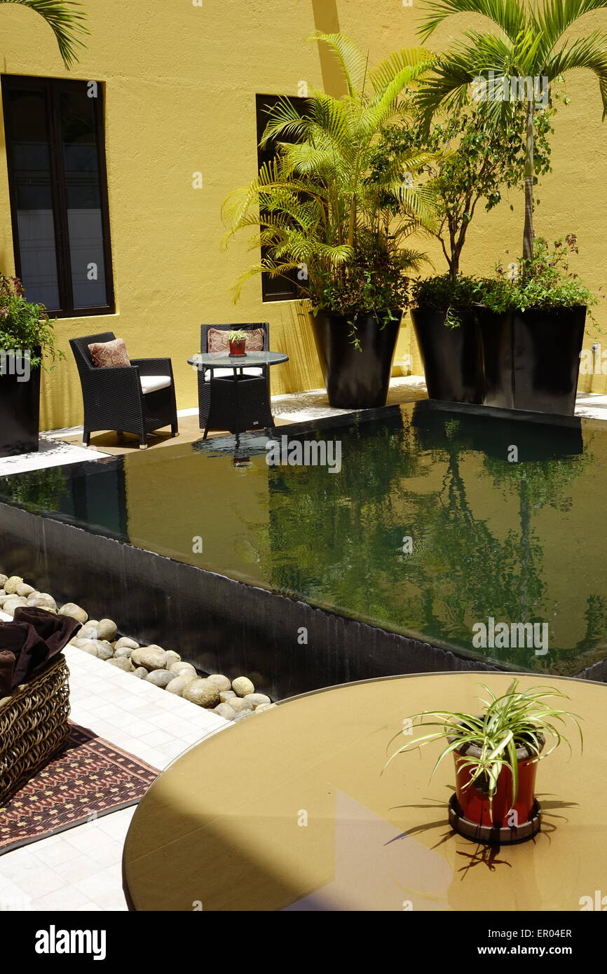 Interior pool and garden at Villa Azalea, a country retreat near Puerto Vallarta, Mexico, Stock Photo