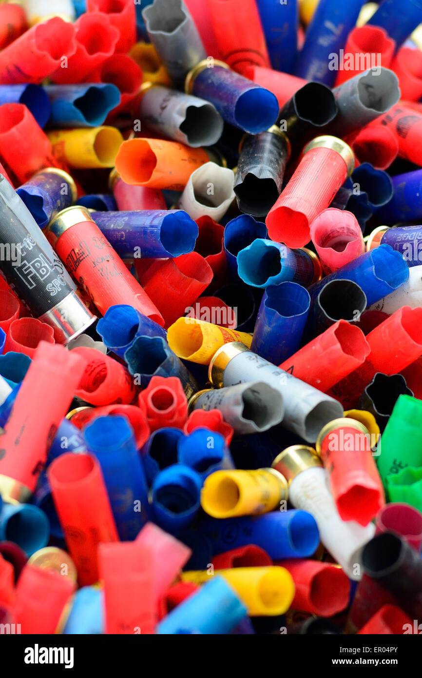 colourful spent shotgun cartridges at Hertfordshire County Show Stock Photo Alamy