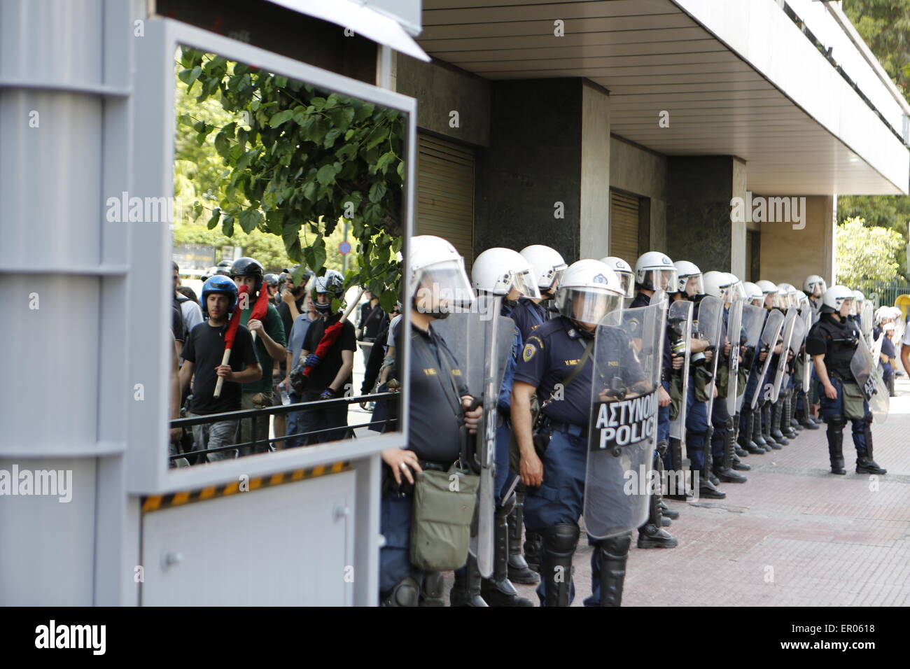 Athens, Greece. 23rd May, 2015. Riot police officers protect the ...