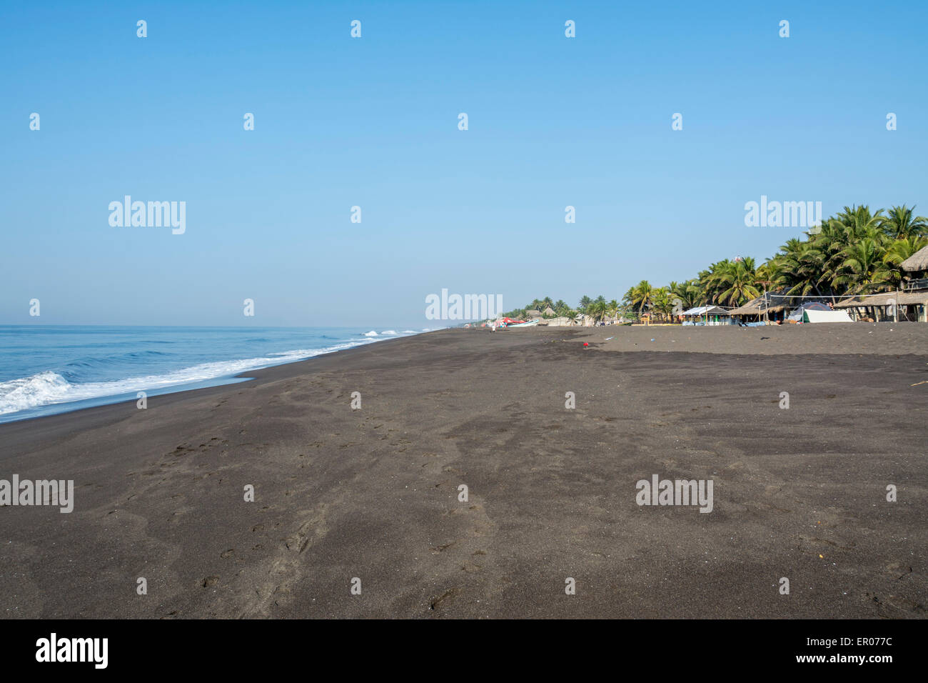 Black sand Pacific beach in Monterrico Guatemala Stock Photo
