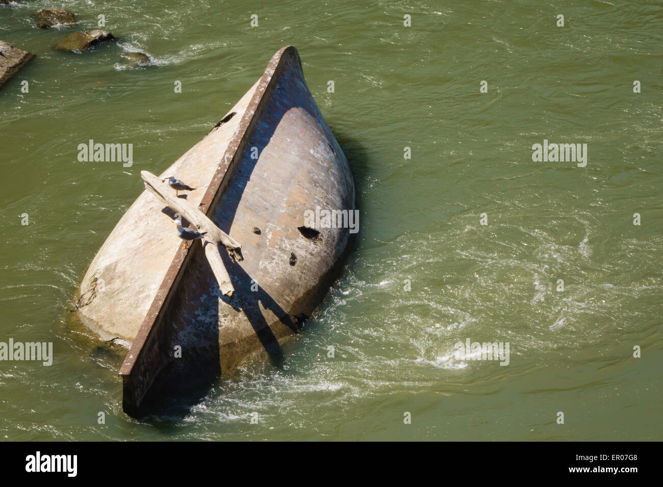 sunken boat in river Stock Photo