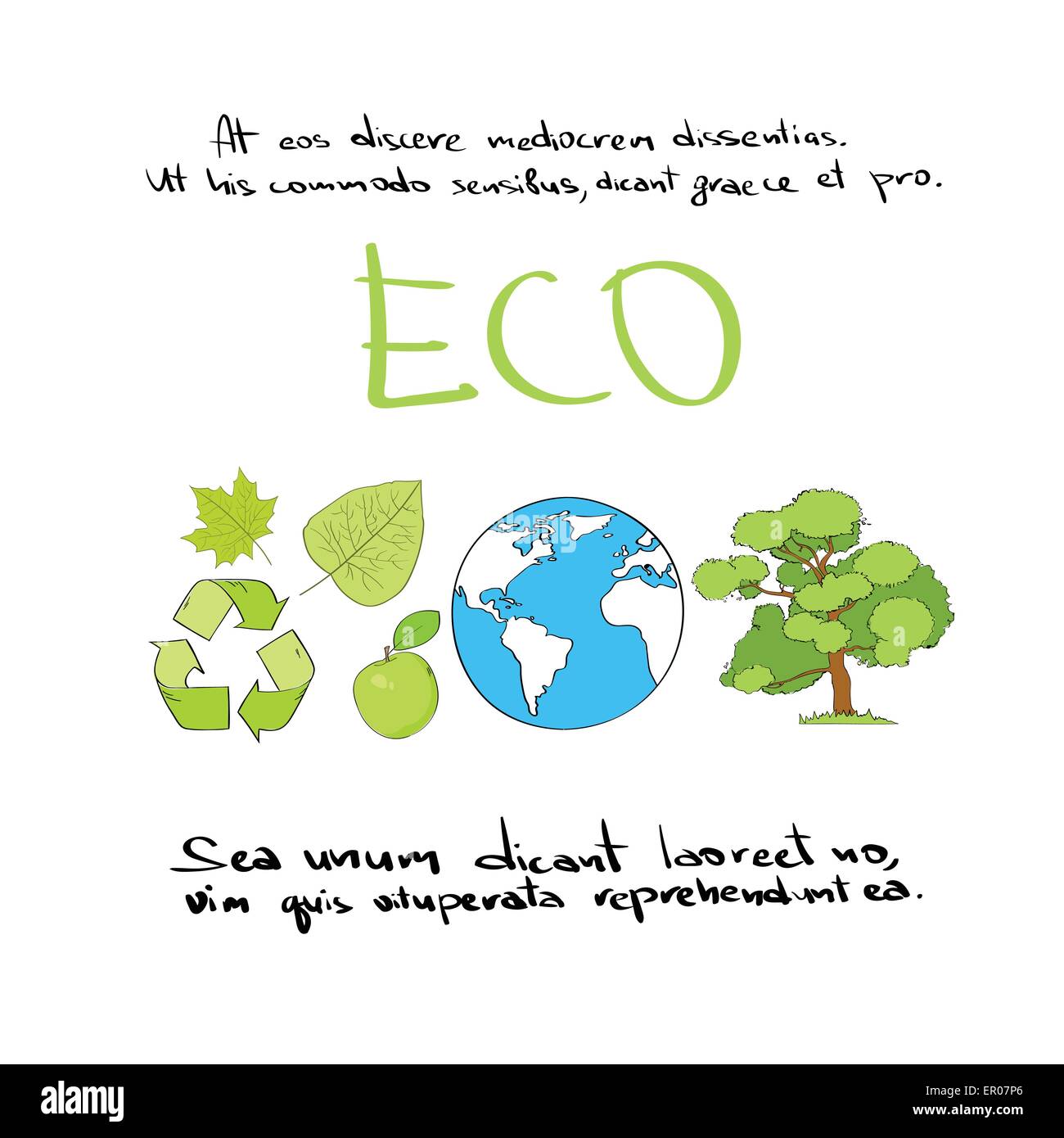 Eco Hand Draw Icon Set Green Logo Collection Vector Stock Vector Image ...