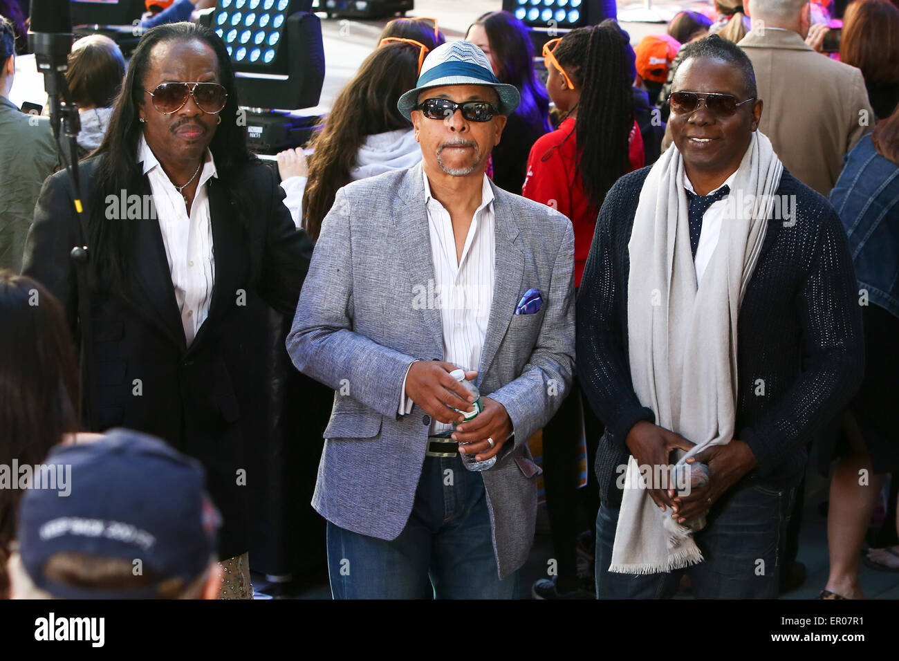 New York, USA. 22nd May, 2015. (L-R) Singer Verdine White, Ralph Johnson and Philip Bailey of Earth, Wind and Fire attend at NBC's Toyota Concert Series at Rockefeller Plaza on May 22, 2015 in New York City. Credit:  Debby Wong/Alamy Live News Stock Photo