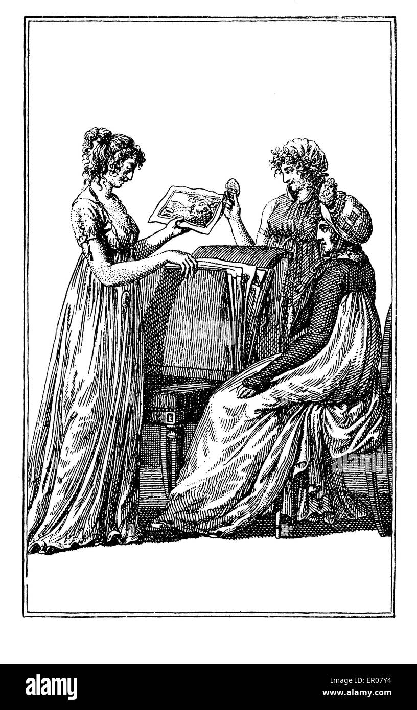 Vintage illustration, women fashion from Berlin Ladies Calender, 1803 Stock Photo