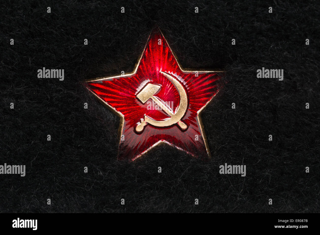 Russian Red Star with Hammer and Sickle on Fur Stock Photo