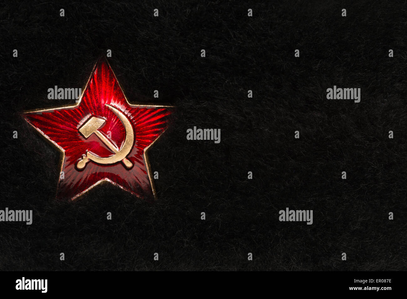 Russian Red Star with Hammer and Sickle on Fur Stock Photo