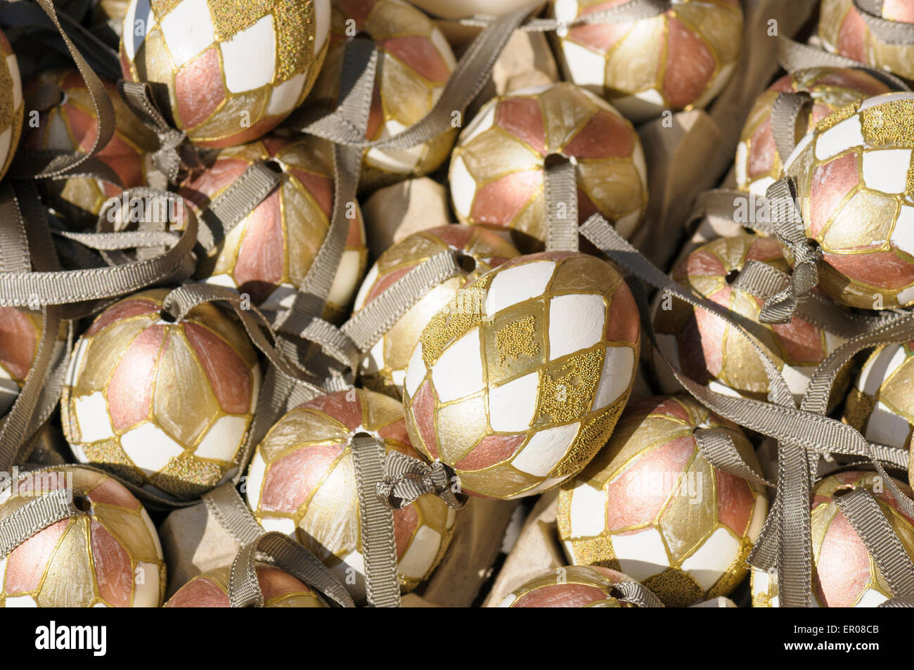 Hand-painted and hand decorated egg shells to celebrate Easter at the Old Vienna Easter Market at the Freyung, Vienna. Stock Photo