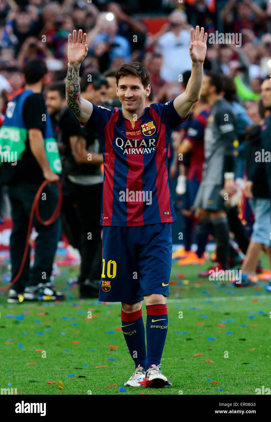 Barcelona, Spain. 23rd May, 2015.Barcelona's Lionel Messi celebrates