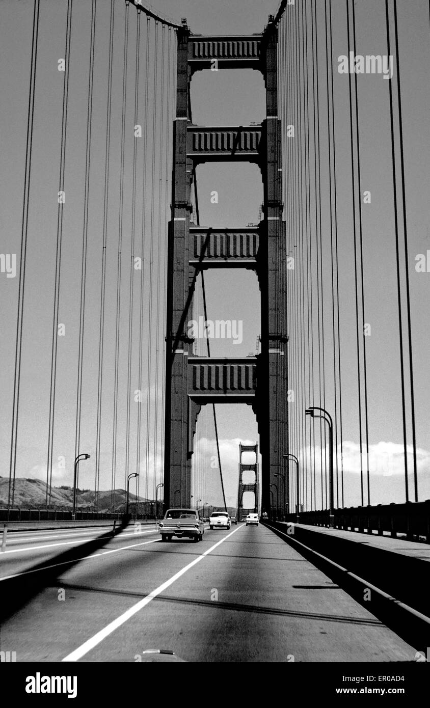 Cars Crossing The Golden Gate Bridge, San Francisco, America - 1960 Stock Photo