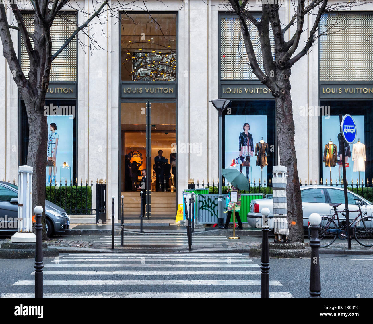 Louis Vuitton store entrance and display windows on Avenue Montaigne, Paris  - street of elegant, luxury, designer fashion shops Stock Photo - Alamy