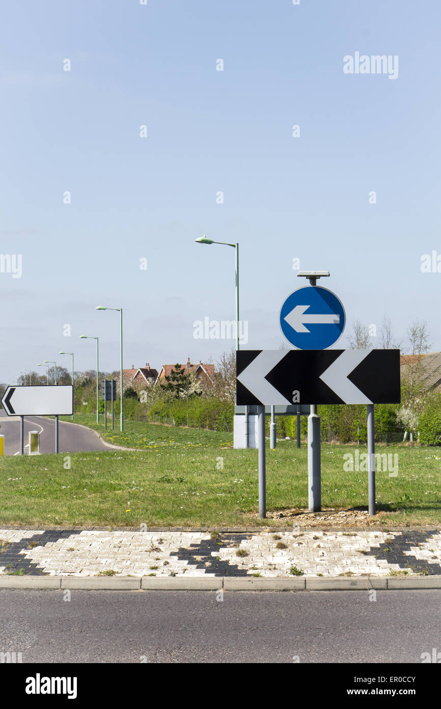 Roundabout sign on a brititish road closeup Stock Photo