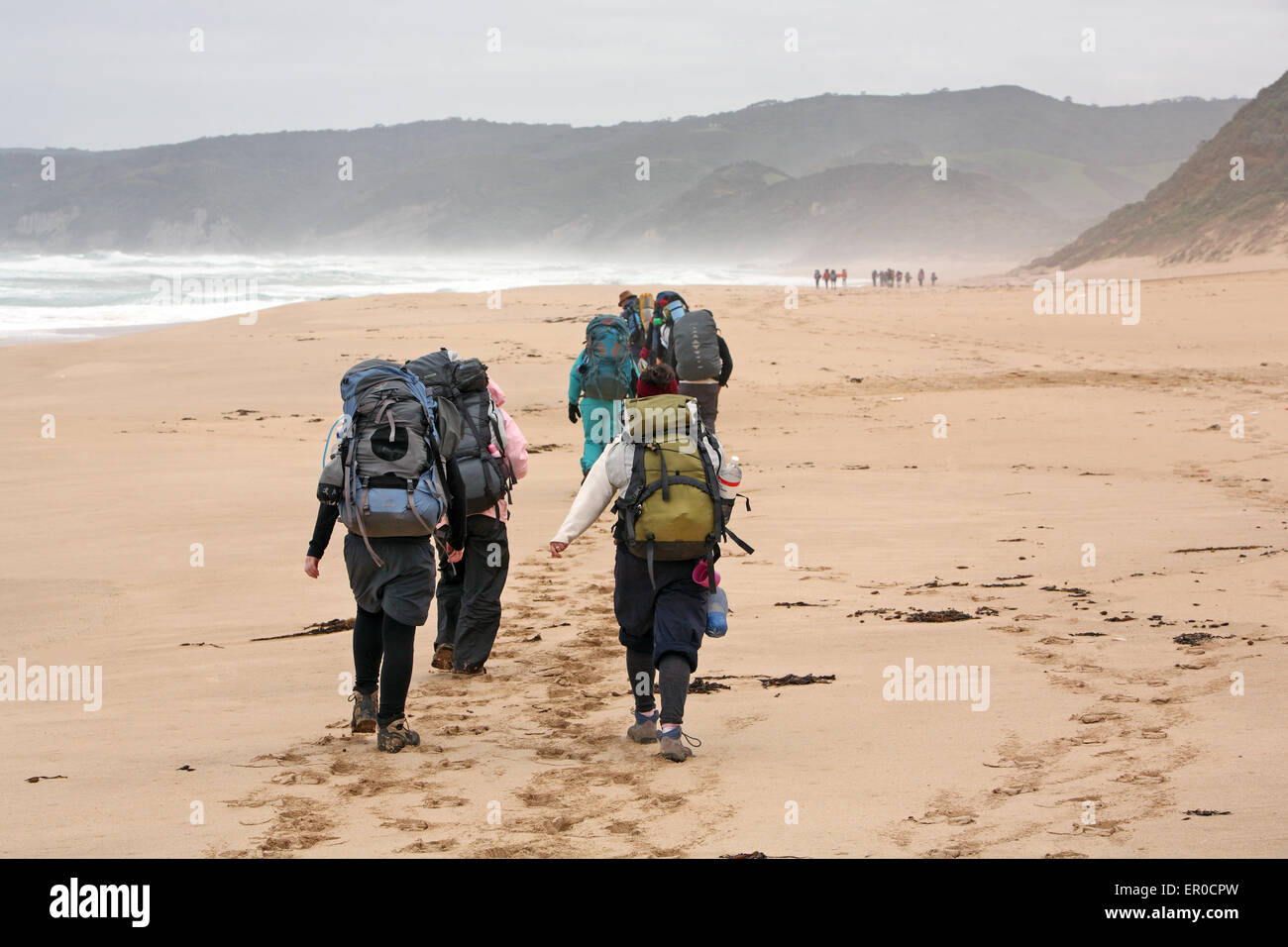 Bushwalkers along the Great Ocean Walk in Victoria, Australia. Stock Photo