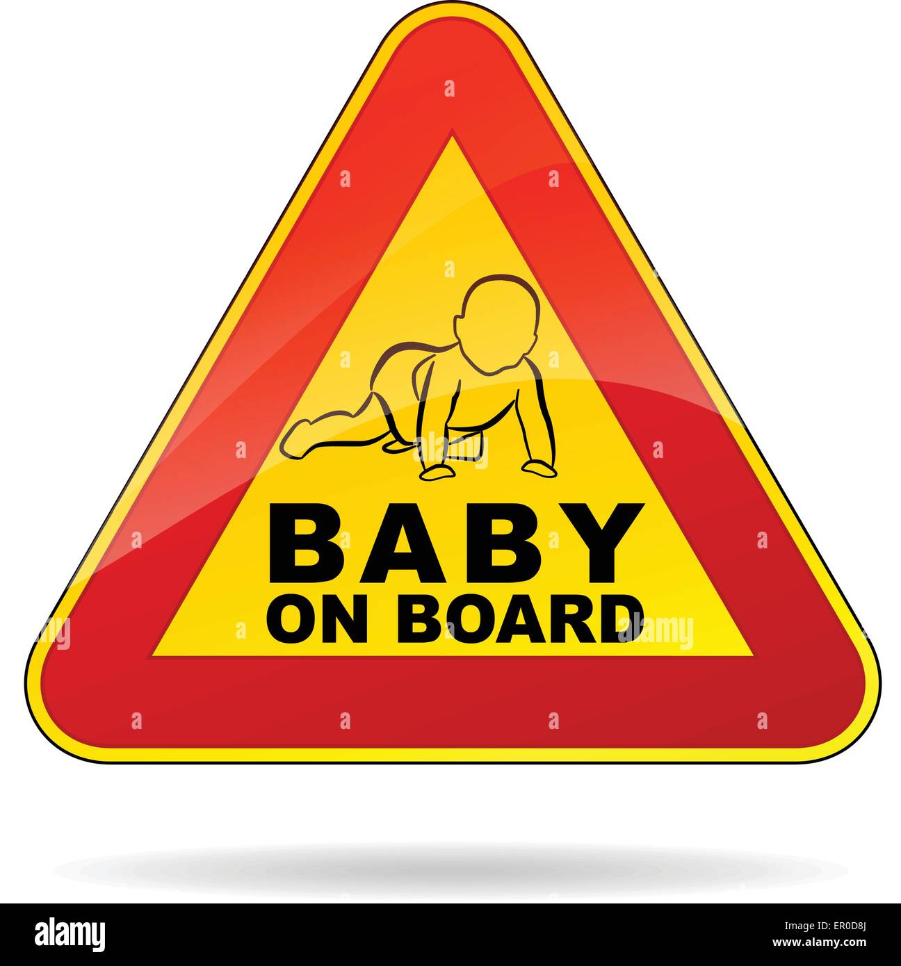 Illustration of baby on board red and yellow sign Stock Vector