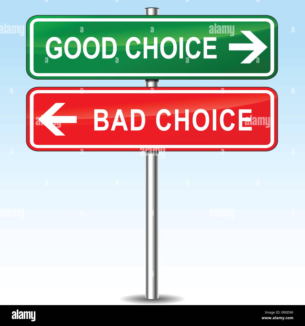 Illustration of good and bad choice directional sign Stock Vector