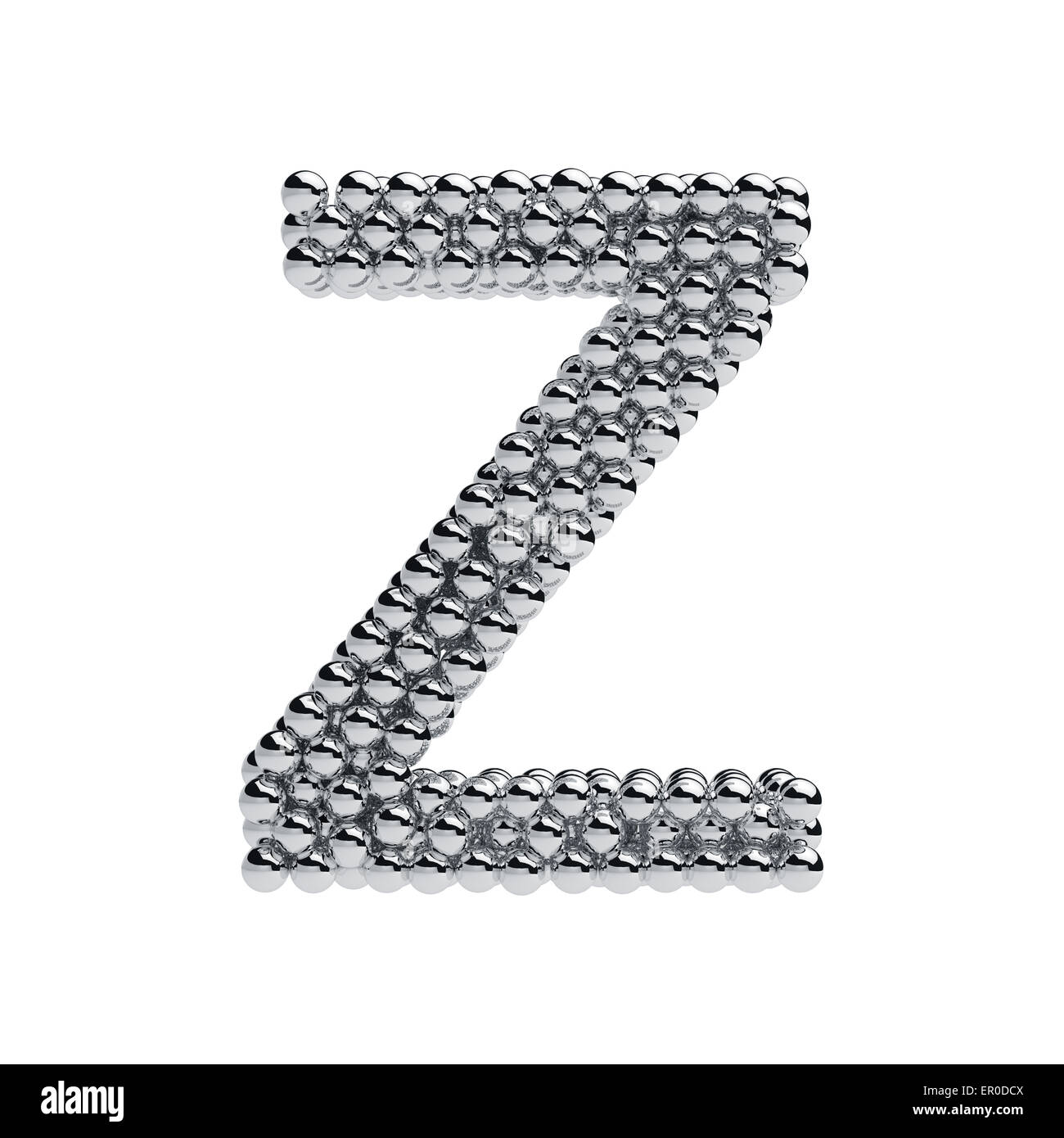 3d render of metallic spheres alphabet letter symbol Z. Isolated on
