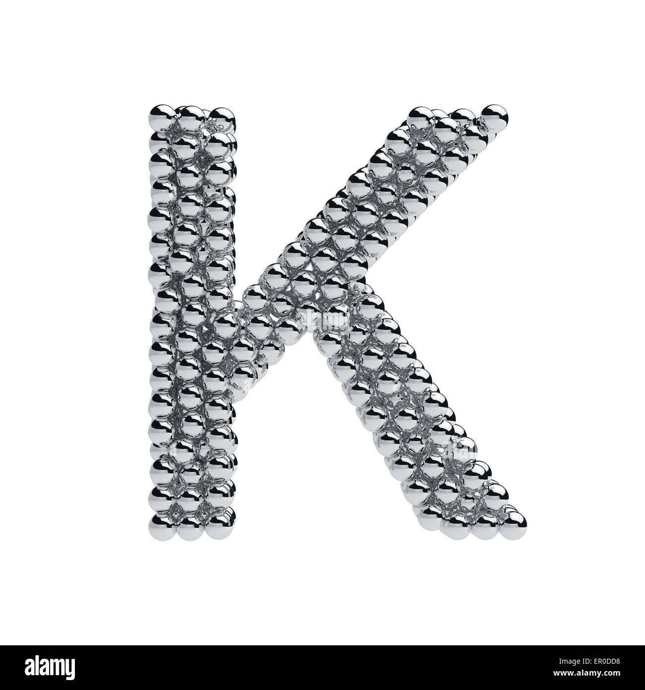 3d render of metallic spheres alphabet letter symbol - K. Isolated on white background Stock Photo
