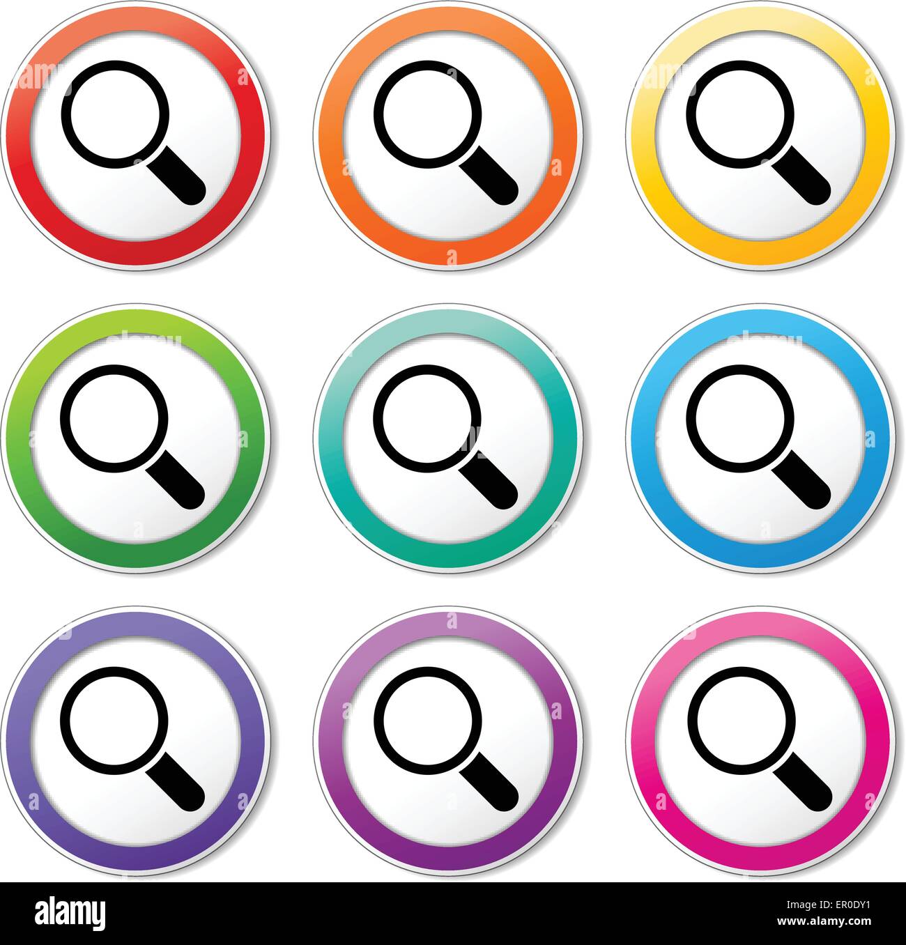 Illustration of search icons various colors set Stock Vector