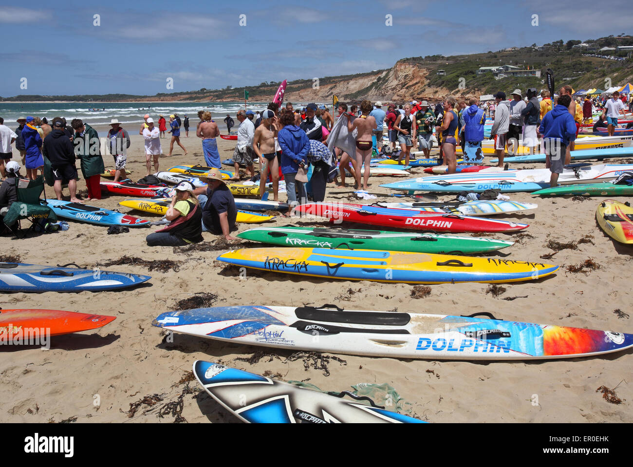 Surf Lifesaver competition. Surf coast, Victoria, Australia. Stock Photo
